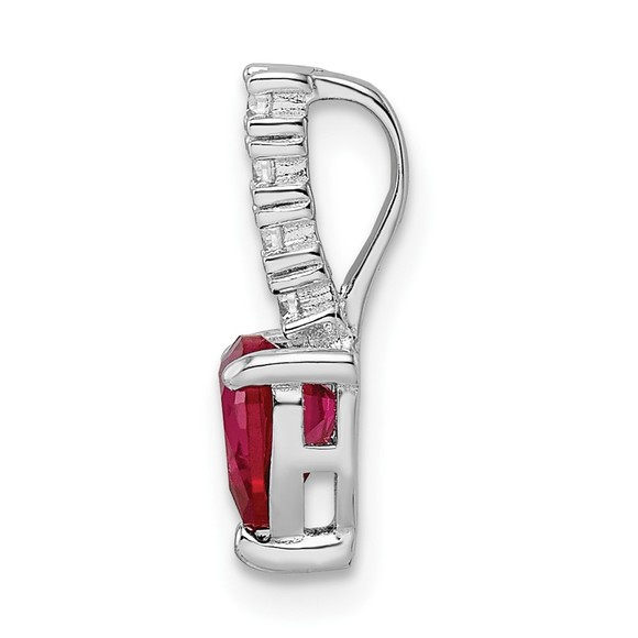 Sterling Silver Created Ruby July Birthstone & CZ Heart Necklace Charm Pendant - Picture 2 of 4